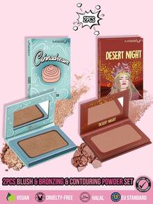MISSLYN 2Pcs Desert Night Blush & Cinnadream Bronzer Set, All-In-One Bronzy Holiday Look, Silky Blendable Cheek Tint, Face Blush & Bronzer Kit, Daily/Travel/Winter, Soft Glam/Golden Hour/Natural Glow, Halloween Makeup - #01+#2 - View 1