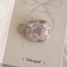 Gray Pink Heart Camo Pattern With Yellow Ring Earphone Case Compatible With AirPods Pro 3/Pro 2/ 4/5/ 3/1/2 Cute Minimalist Protective Cover For Girls - Baby Pink - View 8