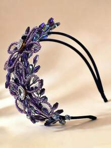 1pc Elegant Ladies' Purple Crystal Bridal Headband Rhinestone Wedding Hair Accessories For Bride - Purple - View 3