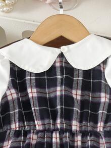 1pc Baby Girl Academy Style Peter Pan Collar Long Sleeve Plaid Dress, Thin Spring/Autumn Princess Dress - Royal Blue - View 8