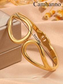 Camhanno 1pc Women's Geometric Double Circle Spring Bracelet - Stainless Steel With 18K Gold Plated , Simple And Premium Everyday Accessory - Multicolor - View 5