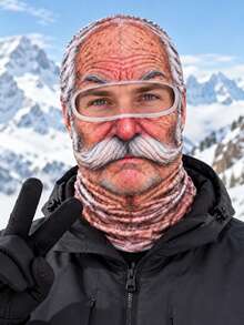 1pc Funny Realistic Face Balaclava Ski Mask For Elderly, 3D Printed Full Face Winter Style - Multicolor - View 1