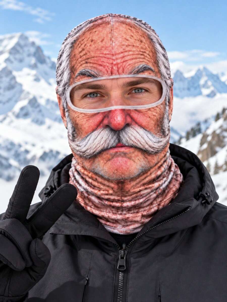 1pc Funny Realistic Face Balaclava Ski Mask For Elderly, 3D Printed Full Face Winter Style - Multicolor - View 1