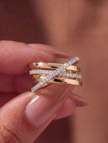 1pc X-Cross Ring, Inlaid With Shiny Zirconia, Unisex, Suitable For Daily Wear Or Party Accessory. High-Quality Ring, Exquisite Jewelry, Perfect Gift. - X-cross - View 3