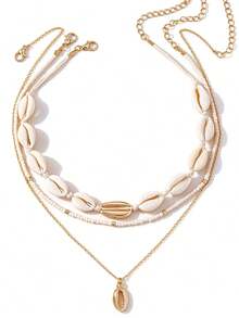 A Set Of Three Stylish Beach Shell Beaded Woven Necklaces For Women's Jewelry - Beige - View 4