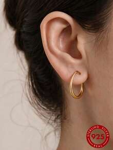 Bông tai bạc Sterling S925 mạ vàng 18K, dạng vòng hình giọt nước thoải mái, kèm hộp quà, phù hợp cho tai nhạy cảm - Vàng - Xem 1