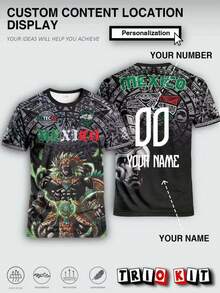 Personalized Custom Mexican Men's Soccer Jersey & Pattern Lightweight Soft Youth Soccer Jersey & Match, Training, Casual Wear & Gift - Black - View 2