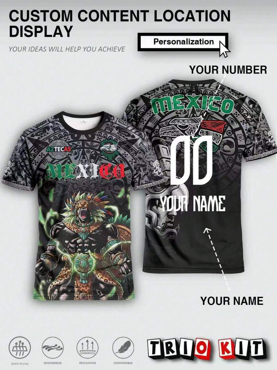 Personalized Custom Mexican Men's Soccer Jersey & Pattern Lightweight Soft Youth Soccer Jersey & Match, Training, Casual Wear & Gift