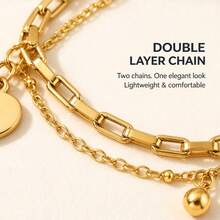 1pc Customized Double Layer Heart Bracelet, Engravable Photo & Text, Personalized Name & Image, Titanium Steel Non-Fading Gold Layered Chain With Small Gold Bead Pendant Design, DIY Engraved Heart Pendant, Can Engrave Portrait & Name, Versatile Accessory For Daily Commute & Dating, Gift For Girlfriend, Best Friend, Anniversary, Birthday, Niche Luxury Jewelry - Multicolor - View 8