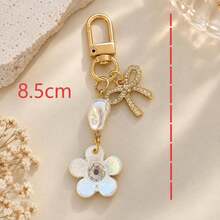 1pc/2pcs Women's French Style High-End Rhinestone Flower Pendant, Asymmetric Beaded Charm, Bowknot Pendant Keychain, Girly Bag Charm, Luggage Accessory - Multicolor - View 3