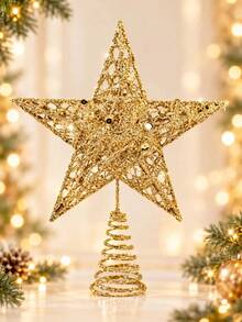 Gold Christmas Tree Top Star Decoration, Iron 3D Gold Star Hanging Ornament, Suitable For Christmas Tree Decoration, Holiday Tabletop Display, Christmas Party, Home Gathering Backdrop Arrangement And Holiday Store Window Atmosphere Decoration - A - View 4