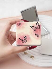 1PC Millennium Y2K Series Portable Vanity Mirror, Foldable Lightweight Ultra-Thin Convenient Hand Mirror, PU Leather, Suitable For Multiple Scenarios And All People, Foldable Small Square Mirror, Pocket Mirror, Cartoon Healing Butterfly Printed Pattern Design, Exquisite Handheld 180° Flip Cover Multi-Function Mini Mirror, Compact Mirror, Mirrors - Multicolor - View 9