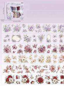 6rolls Transparent PET Washi Tape, Vintage Flower Pattern Decorative Sticker, Great For Hand Journal Collages, Diary Decoration, Gift Box Embellishment And Greeting Card Crafts - Tape - View 7