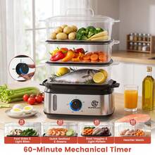 SUPERLEX 3-Tier Electric Food Steamer With 950W High-Power Fast Cooking, 9.6QT Large Capacity Multi-Tier Steamer For Family Dinners, Boil-Dry Protection, Dishwasher , 60-Min Timer, Stainless Steel White Steamer For Seafood, Vegetables, Chicken, Fish, Rice - View 2