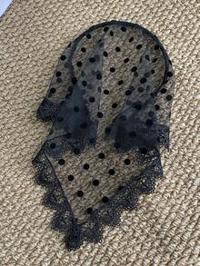 1PC Black Polka‑Dot Sheer Tulle Headband, Vintage Lace‑Trimmed Headpiece, Masquerade & Performance Hair Accessory - Black - View 7