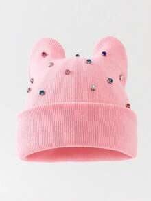1pc Men's Y2K Rhinestone Cat Ear Knit Hat, Pearl Decor Hip Hop Beanie, Outdoor Warm Brimless Cap, Suitable For Street Outdoor Punk Hip Hop - Multicolor - View 8