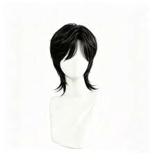 Wig Kepala Penuh 8 Inci Gaya Jepang Pria Rambut Pendek Lurus Berlapis Rambut Pendek Realistis Model Mullet Ekor Serigala Wig Kepala Penuh - MultiWarna - View 10
