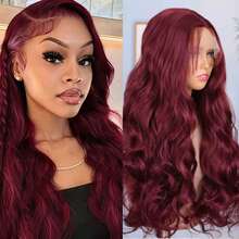 99J Red Burgundy Color 1pc Body Wave 13*4 Lace Frontal Synthetic Wig For Women Preplucked Cosplay Daily Party Heat Resistant Fiber Front Wig Wedding Gifts - Multicolor - View 2