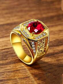 1pc 18K Gold Plated Stainless Steel Men's Ring Inlaid With Cubic Zirconia Vintage Luxury Seal Ring For Daily Wear Party Gift - Ring - View 15