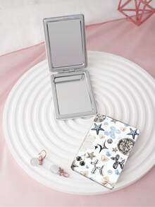 1PC Millennium Y2K Series Portable Vanity Mirror, Foldable Lightweight Ultra-Thin Convenient Hand Mirror, PU Leather, Suitable For Multiple Scenarios And All People, Rectangular Pocket Mirror With Cartoon Starfish, Heart, Cherry, Star, Bow Design, Exquisite And Delicate, Easy To Carry, Handheld Makeup Mirror, 180° Flip Cover, Multi-Functional Mini Mirror - Multicolor - View 2
