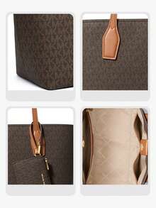 Michael Kors MK Charlie Logo 中號托特包附小拉鍊收納包錢包組，女款休閒通勤手提肩背包，時尚禮品包 - 黑棕色 - 查看 5