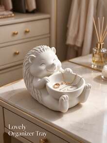 Hedgehog Shaped 3D Printed Jewelry Tray, Unique White Cute Small Accessory Storage Box, Mini Jewelry Organizer, Suitable For Vanity, Bedroom Desk, Home Desktop Decoration - White - View 4