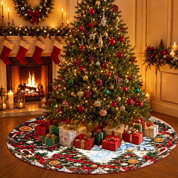 1pc Ice Blue Large Snowflake Pattern Christmas Tree Skirt, Elegant Color Holiday Decoration, 5 Sizes, Suitable For Men And Women As Holiday Gift, Perfect For Home And Party Christmas Decor - Ice Blue Large Snowflake - View 6