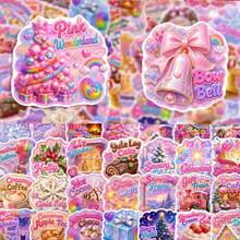 50Pcs Shining Christmas Aesthetic Stickers, Holographic Glitter Festive Text Winter Waterproof Vinyl Decals, DIY Decor For Water Bottle, Laptop, Scrapbook, Gift Wrapping - one-size - View 2