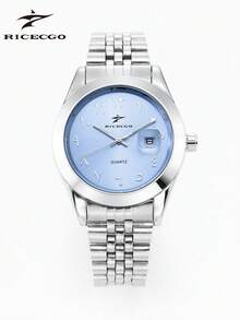 RICECGO 1pc Business Casual Men's Calendar Watch, Stainless Steel Band, Arabic Numerals, Suitable For Anniversary, Birthday, Graduation Gifts - Silver - View 15