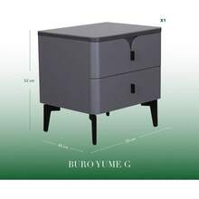 Mesa de Noche Blanca con Cubierta de Cerámica, Buró Moderno de 2 Cajones con Tiradores Negros Decorativos Curvos y Patas de Madera Negra, Diseño Minimalista Japonés para Recámara y Dormitorio, 50 * 50 * 40 cm - Gris - Ver 10