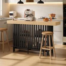 Bar Table With Footrest And 2-Tier Shelf, Compact High Table For Kitchen, Dining Room, Living Room And Home Bar, 160 * 40 * 105 Cm - Black - View 2