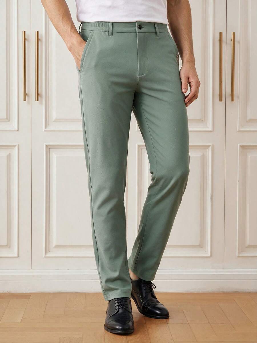 Officeau Men's Olive Green Straight Leg Dress Pants, For Business Casual/Commuting, Gift For Father/Husband - Olive Green - View 1