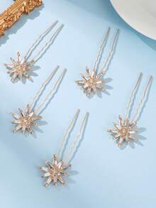5pcs Women Elegant Rhinestone Starburst U Shaped Hair Pins Bridal Wedding Hair Accessories Prom Party Hairpiece - Multicolor - View 4
