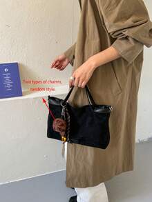 Casual Versatile Canvas Bucket Bag Women's Handbag - Black - View 3
