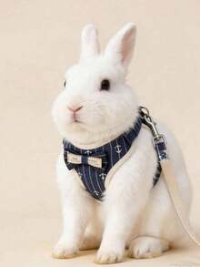 1pc Adjustable Rabbit Harness Leash, Stylish Bow Tie Rabbit Harness, Cute Anchor Pattern, Suitable For Small Pets & Rabbits, Small Animal Collar And Leash, Harness With Leash, Adjustable Leash, Dog Supplies, Cat Supplies - Multicolor - View 4