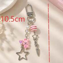 1pc/2pcs Women's Alloy Heart Rabbit Spacer Bead Pendant Keychain With Hollow Carrot And Five-Point Star Charm, Creative Bag Pendant - Multicolor - View 3