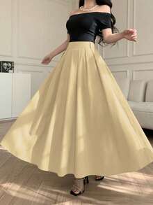 Cream Yellow Pleated Maxi Skirt For Commute/Date/Casual Wear, Flowing & Crisp, A-Line Silhouette With Pockets, Versatile For Daily Wear - Creamy Yellow - View 4