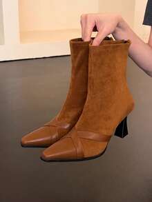 Square Toe Elastic Slim Boots 2025 New Autumn/Winter French Vintage Commute Elegant Fashion Versatile Soft Sole Boots - Brown - View 4