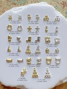 1 gói phụ kiện trang trí nail nghệ thuật mùa đông Giáng Sinh, cây thông, vòng hoa, tuần lộc, chuông, charm nail 3D bằng hợp kim kim loại - Nhiều màu - Xem 2