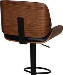 Taburete de Bar Ajustable con Pistón de Gas y Giratorio 360°, Silla de Bar Tapizada en Piel Vegana Negra con Estructura de Madera Curvada Chapa de Nogal, Base de Metal Negro y Reposapiés, Diseño Mid-Century para Barra de Cocina, 51 * 52 * 92-112.5 cm - Negro - Ver 9