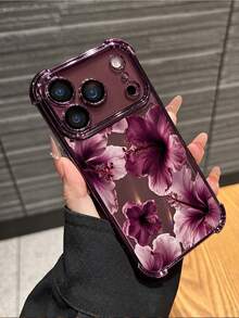 1件裝奢華熱帶花卉UV印花圖案，橘色電鍍四角氣囊防震加厚透明TPU保護殼，相容於Phone 18Pro/18Pro Max/17 Pro Max/17e/16e/16prmax/16pro/16/13promax/12promax11,15PROMAX,14PROMAX及其他機型，適合四季使用，送禮或自用皆宜 - 彩色 - 查看 4