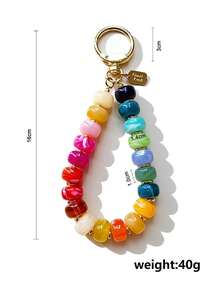 1pc Colorful Swirl Acrylic Beaded Bag Charm Keychain, Gold Hardware Key Ring, Handbag Pendant Accessory For Women,Cute Gift, Bead Colors Random - Multicolor - View 6