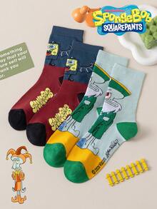 SpongeBob SquarePants 4/2/1 Pair SquarePants Men's Socks, Funny Cartoon Mid-Calf Socks, Thick For Autumn/Winter - Multicolor - View 3