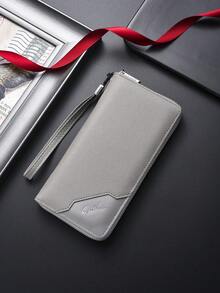 SHABILI Men's Long Zipper Wallet, Multi-Card Slot Large Capacity Phone Clutch Bag, Multi-Function Vintage Wallet - Grey - View 2