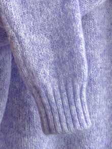 Women's Brushed Mohair Sweater - French Inspired Raglan Sleeve, Drop Shoulder Plush Knit For Fall Winter, Back To School, Halloween - Hazy Purple - View 5