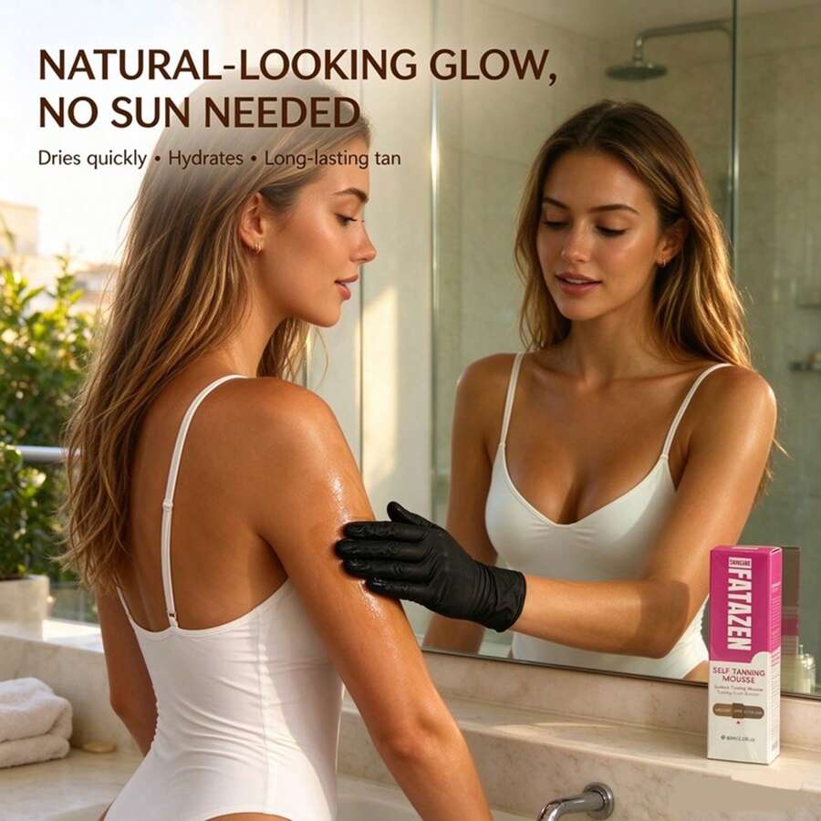 FATAZEN Self Tanning Mousse, Busa Penyamakan Kulit Tanpa Sinar Matahari untuk Kilau Alami, Berkembang Cepat dalam 2 Jam, Formula Botanikal yang Melembapkan, Hasil Akhir Merata Tanpa Garis, Medium hingga Ultra Gelap, 60ml / 2,03 Fl.Oz - Rose Red - View 1