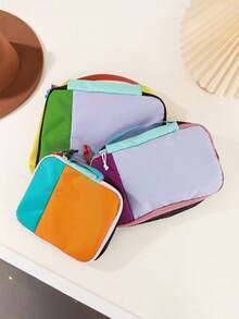 3pcs Colorful Patchwork Storage Bag Set, Multi-Color Travel Storage Bags, Lightweight Nylon Rainbow Patchwork Luggage Organizer Set - Multicolor - View 10