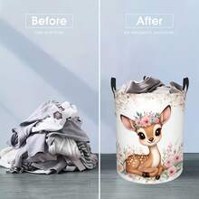 1PC Foldable Cute Floral Deer Print Storage Basket With Handles, Multifunctional Organizer For Clothes Sundries, Home Decor, Room Decor, Bedroom Decor - Multicolor - View 4