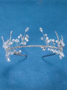 1pc Shiny Rhinestone Crystal Decorated Handmade Soft Headband, Suitable For Bride Wedding, Daily Wear, Party Birthday Elegant Hair Accessory - Silver - View 2