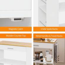 1 Pieza Isla de Cocinaóvil con Ruedas, Carrito de Cocina con Almacenamiento, 1 Cajón, 3 Estantes Abiertos y Estante de Especias Lateral, Diseño Moderno en Blanco para Cocina y Comedor - Albaricoque - Ver 7
